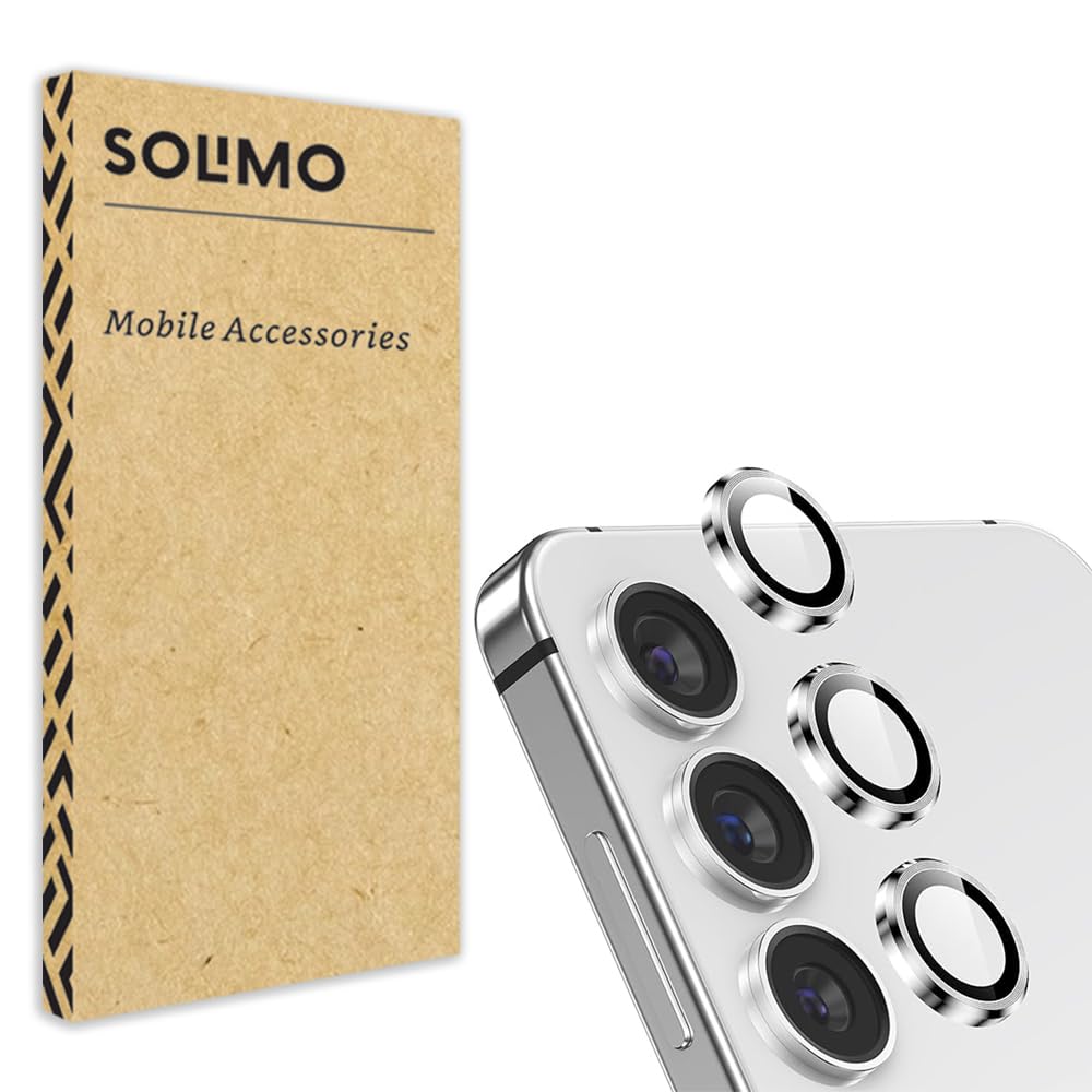 Amazon Brand - Solimo Camera Glass Lens Protector Ring for Samsung Galaxy S25 Plus 5G Case Friendly with Edge to Edge Coverage and Easy Installation (Gray)