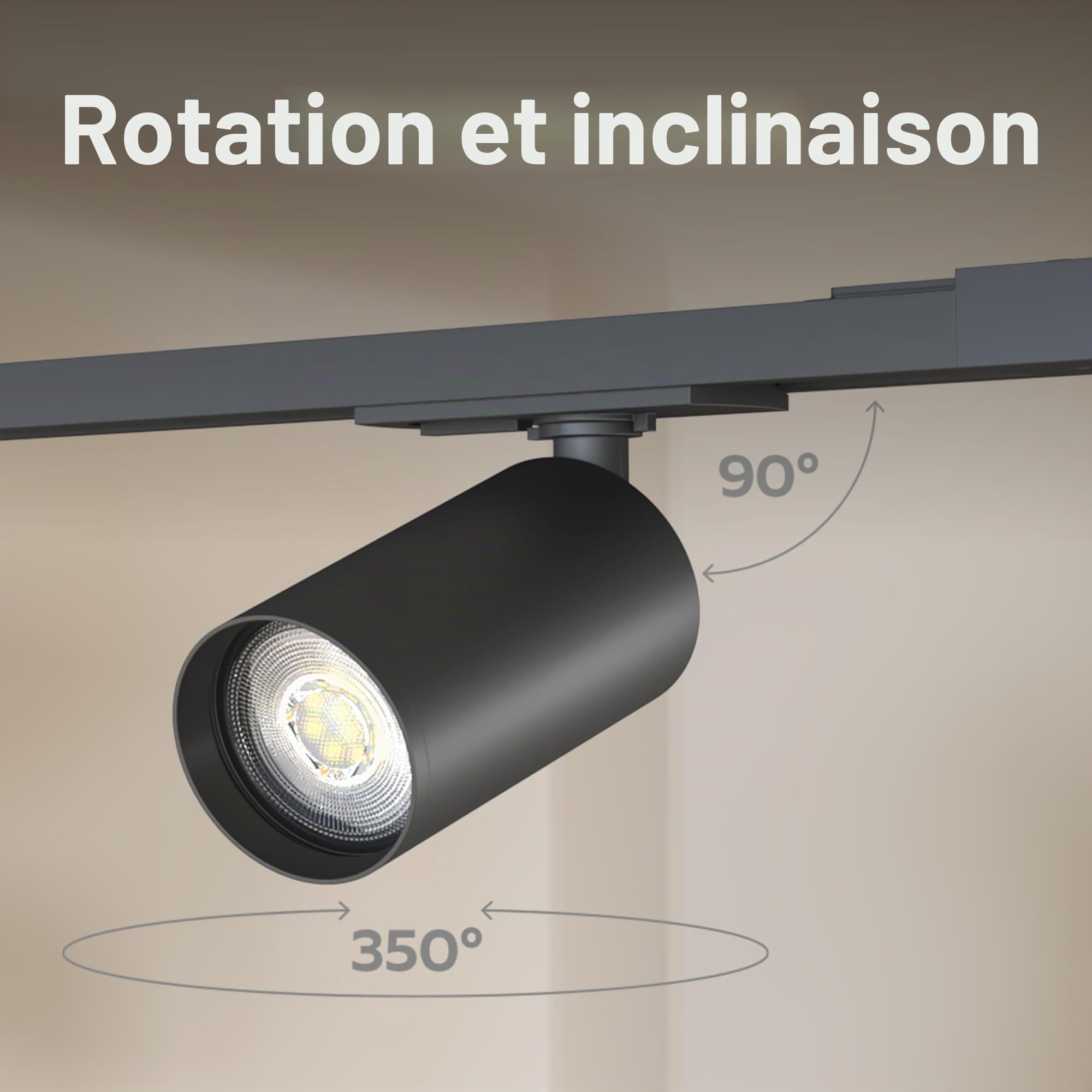 CALEX Spots sur rail 2 m, 4 spots GU10 LED, plafonnier noir mat (ampoules non fournies)