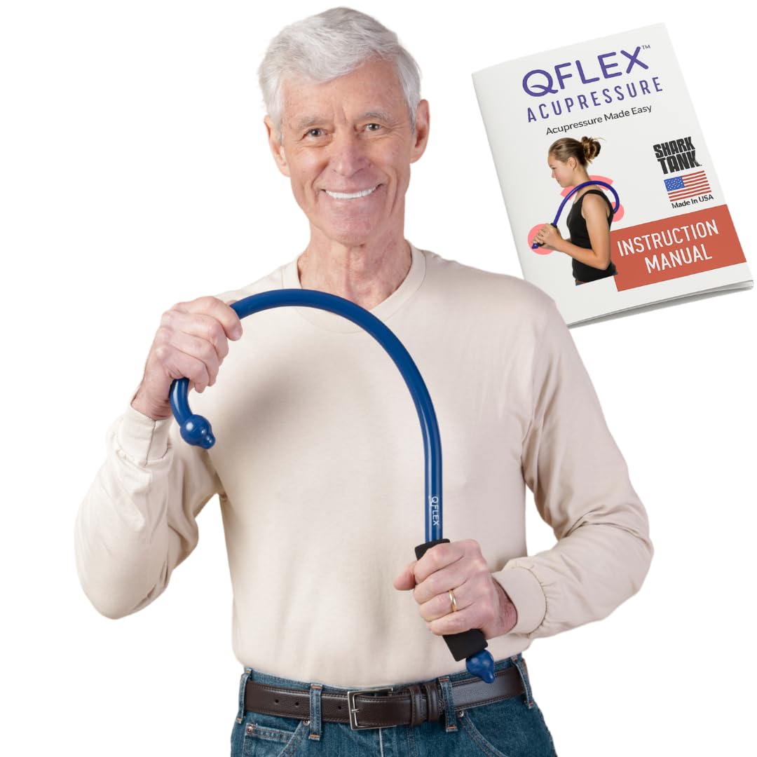 Q-Flex Massage Tool - Self-Massage Stick - Trigger Point Therapy, Muscle Care, Relaxation - Easy-to-Use Massager for Home & Travel - Seen On Shark Tank - Back, Neck, Shoulders, Feet (Blue)