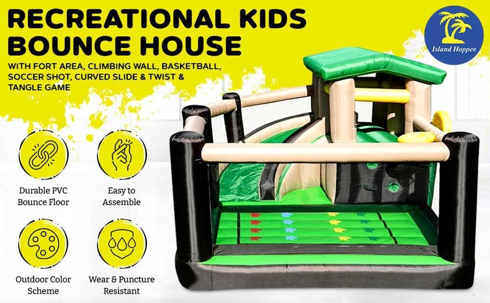 Island Hopper Fort All Sport 7-in-1 Kids Inflatable Bounce House – Climbing Wall, Slide, Soccer Goal, Basketball Hoop & More – Outdoor & Indoor Bounce House with Durable PVC & Fast Setup
