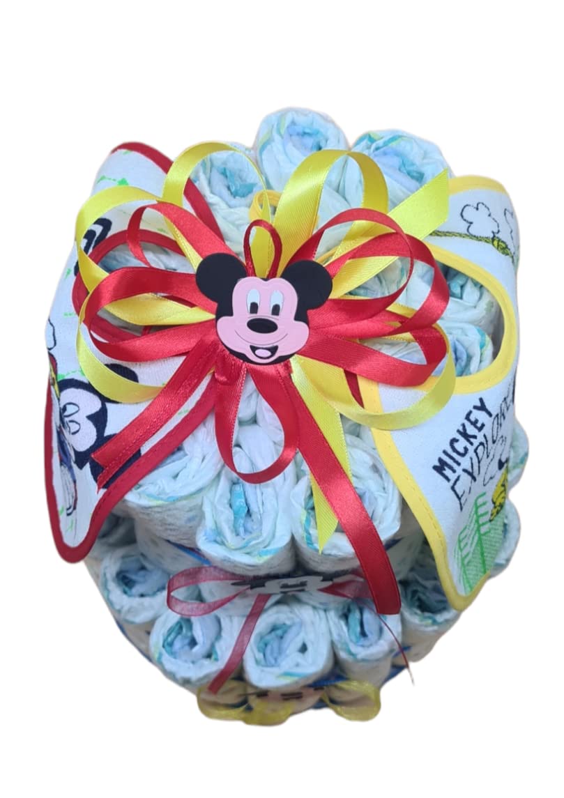 Torta di Pannolini MC composizioni azzurra composta da 40 pannollini e 2 bavette regalo nascita compleanno battesimo