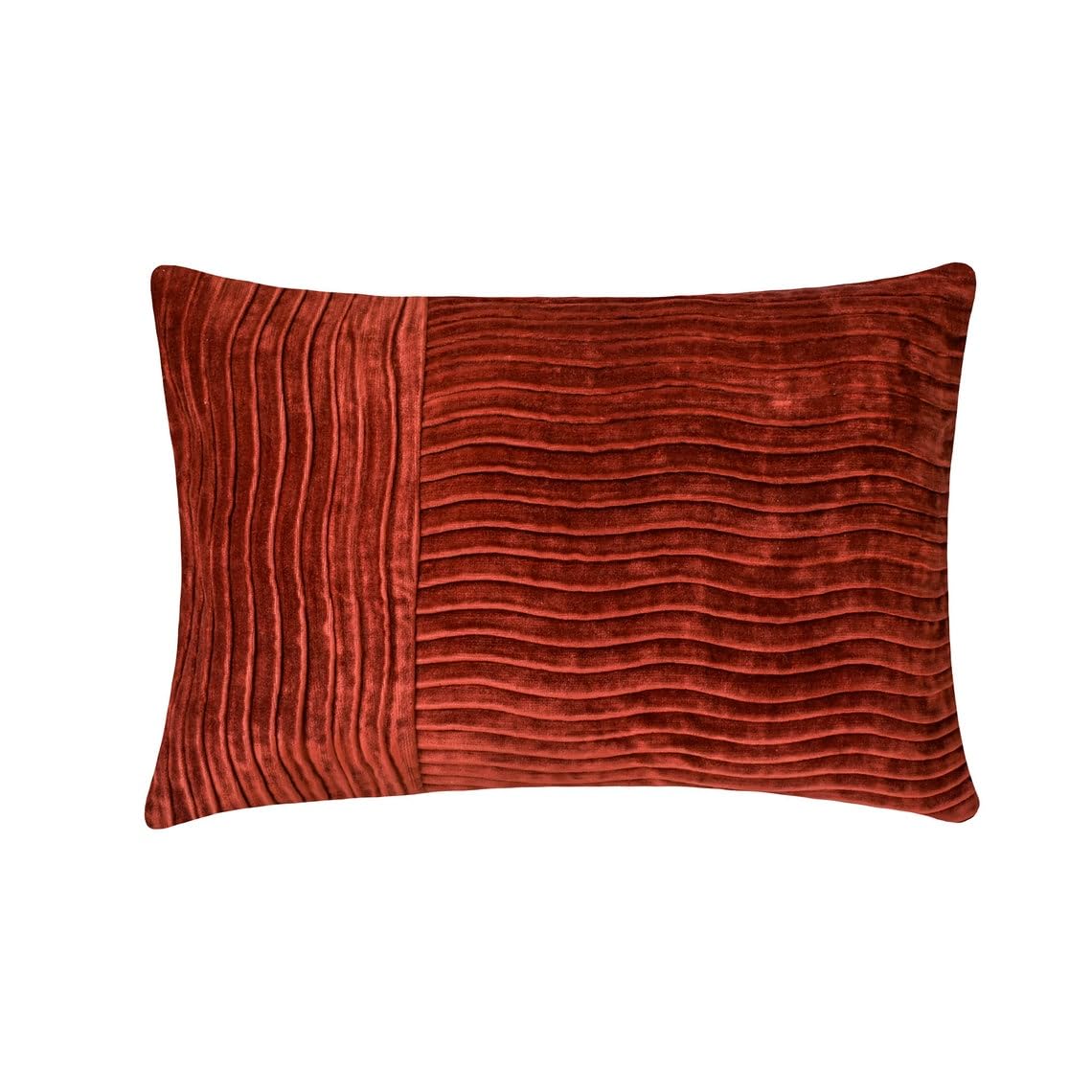 The HomeCentric Luxury Lumbar Cushion Covers Rust 30x35 cm (12"x14") Velvet Pintucks, Velvet Cushion Cover For Sofa, Striped Modern Style - Equilibrium โ image 1