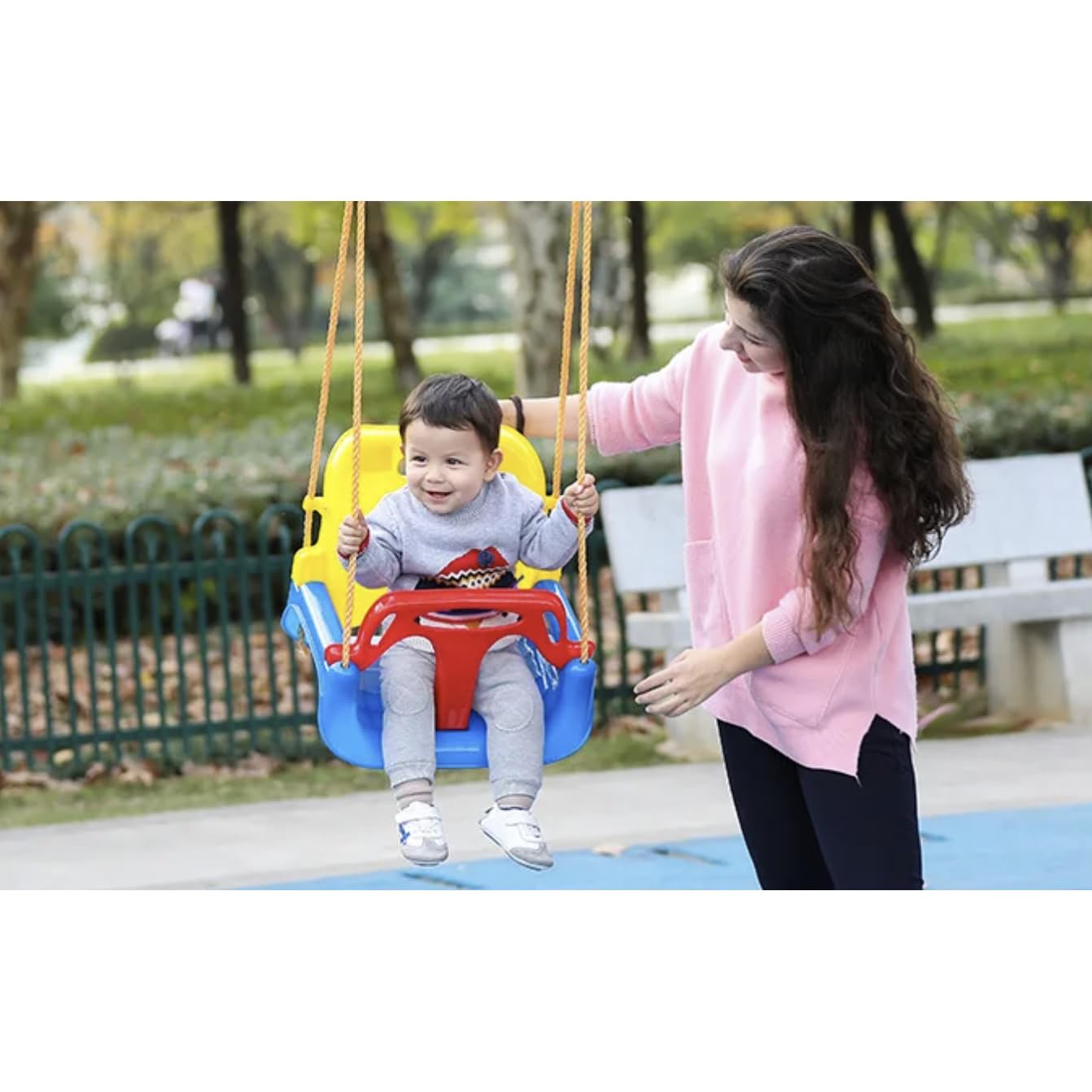 KRUZZEL Sedile per altalena con schienale e seduta, per bambini piccoli e grandi, blu, adatto per interno ed esterno, trasformabile, cresce con il bambino, 23552