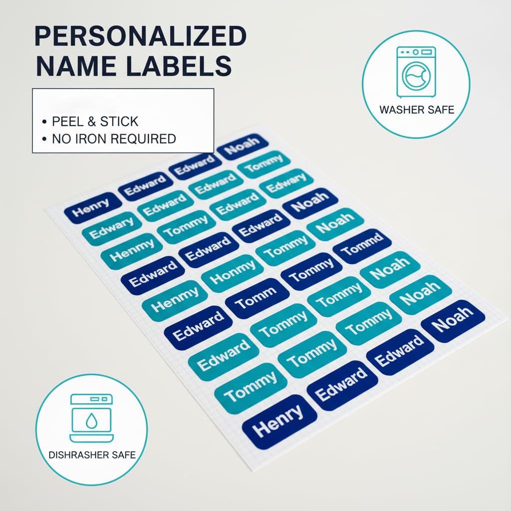 Personalisierte, wasserdichte Namensetiketten, drücken und aufkleben, individuelle Namen, zum Aufkleben auf Kleidung, bis zu 3 Zeilen, ideal für Camp und Kindertagesstätte (Weltraum)