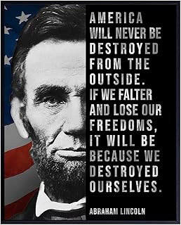 Abe Lincoln - Abraham Lincoln Poster, 8x10 - American Flag Wall Decor - Patriotic Wall Decor - USA Art - Positive Inspirational Quotes - American Decoration - Patriotic Americana Artwork