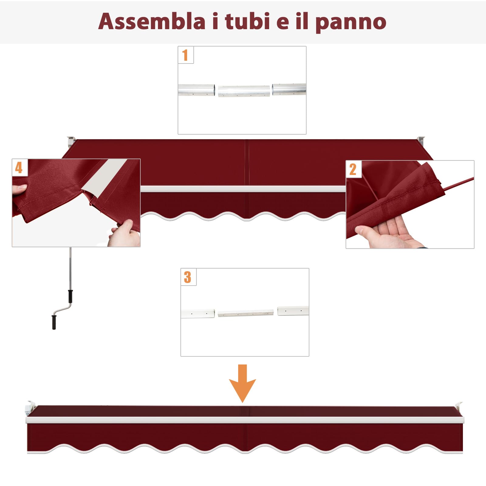 RELAX4LIFE Tenda da Sole a Bracci Estensibili Avvolgibile 295x250cm, Base Universale Parete/Soffitto, Manovella Manuale, Angolazione Regolabile, Telo Impermeabile, Alluminio, ROSSO