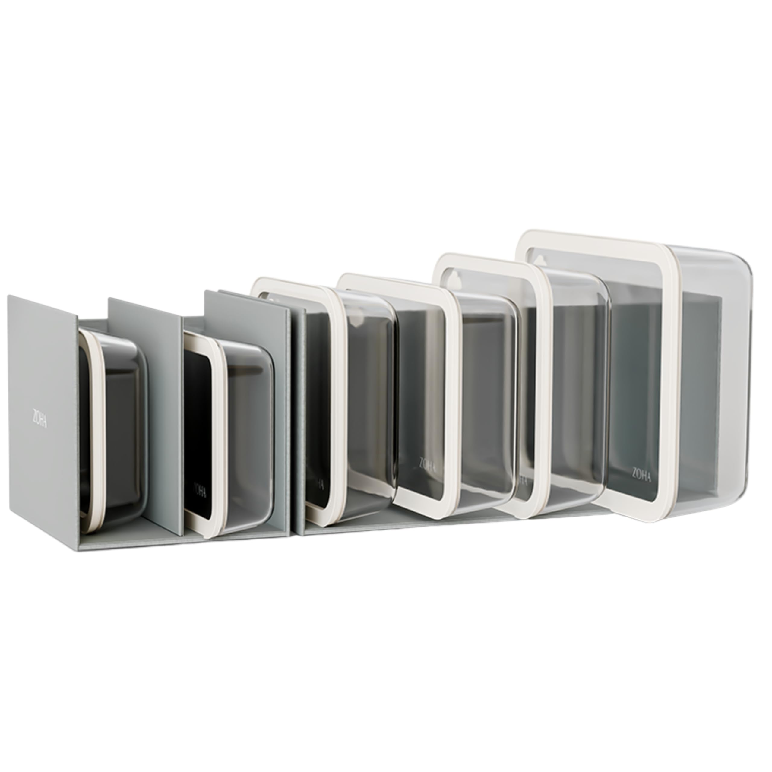 Zoha Glasdosen Set 6-teilig Borosilikat Transparent, BPA-frei Keramikbeschichtung, luftdichte Silikondeckel - ofen- mikrowellen- gefriergeeignet mit Sortiereinsätzen (Transparent mit Organizer)
