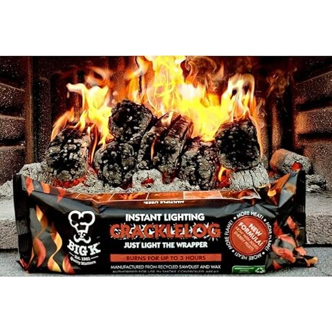 BIG-K Instant Light Crackle Fire Logs Burns for Up to 3 Hours 10 Pack Fire Logs Defra Approved Smoke Free Cover