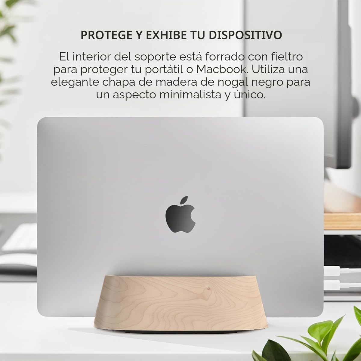 HumanCentric Soporte Vertical para Laptop Soporte Ajustable y Muelle, Soporte Vertical para Laptop para MacBook Pro y Otros portátiles de 0.5 a 1.5 Pulgadas, Madera de Nogal Negro