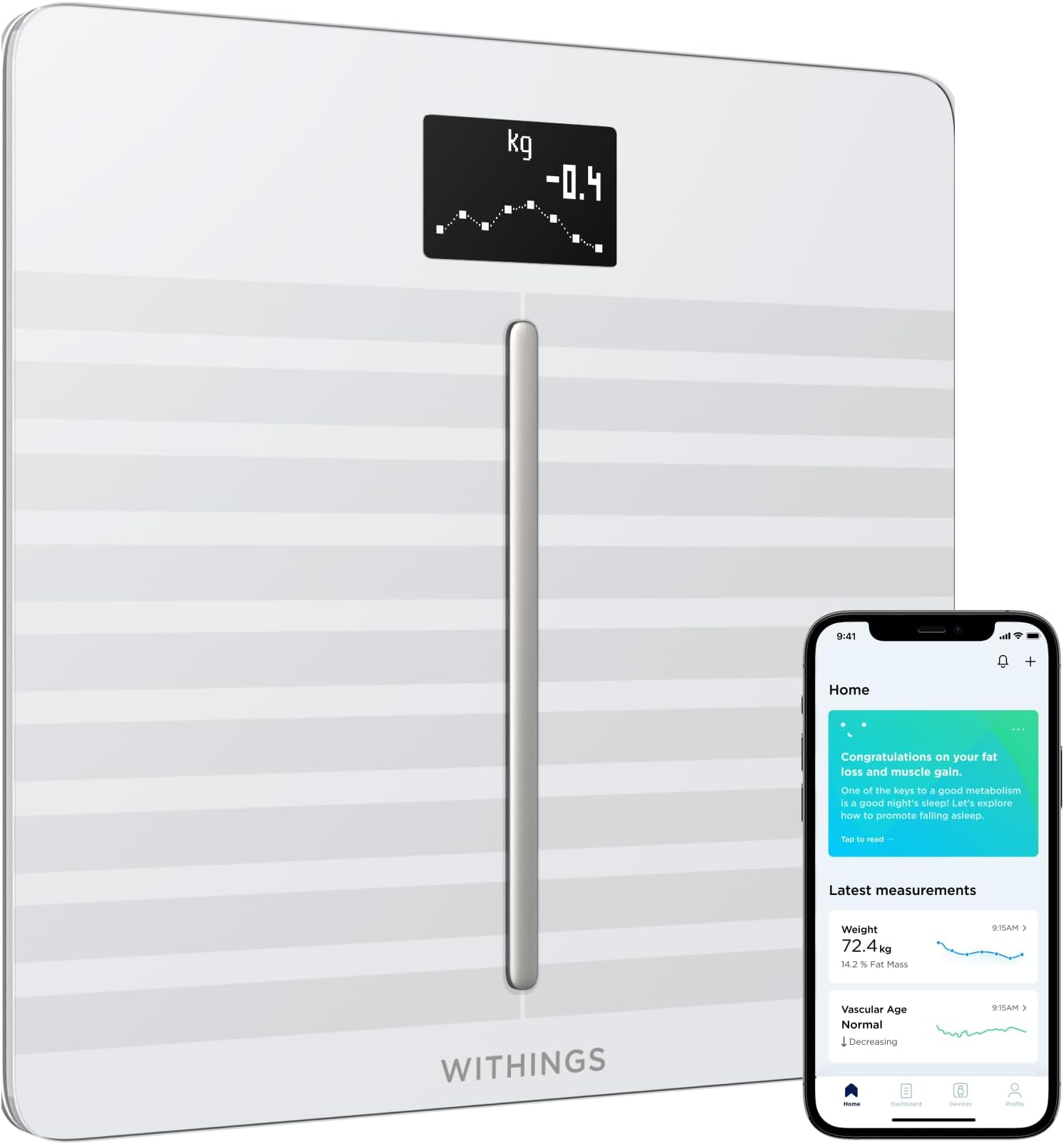 Withings Body Cardio- Wi-Fi Smart Scale with Body Composition & Heart Rate, White