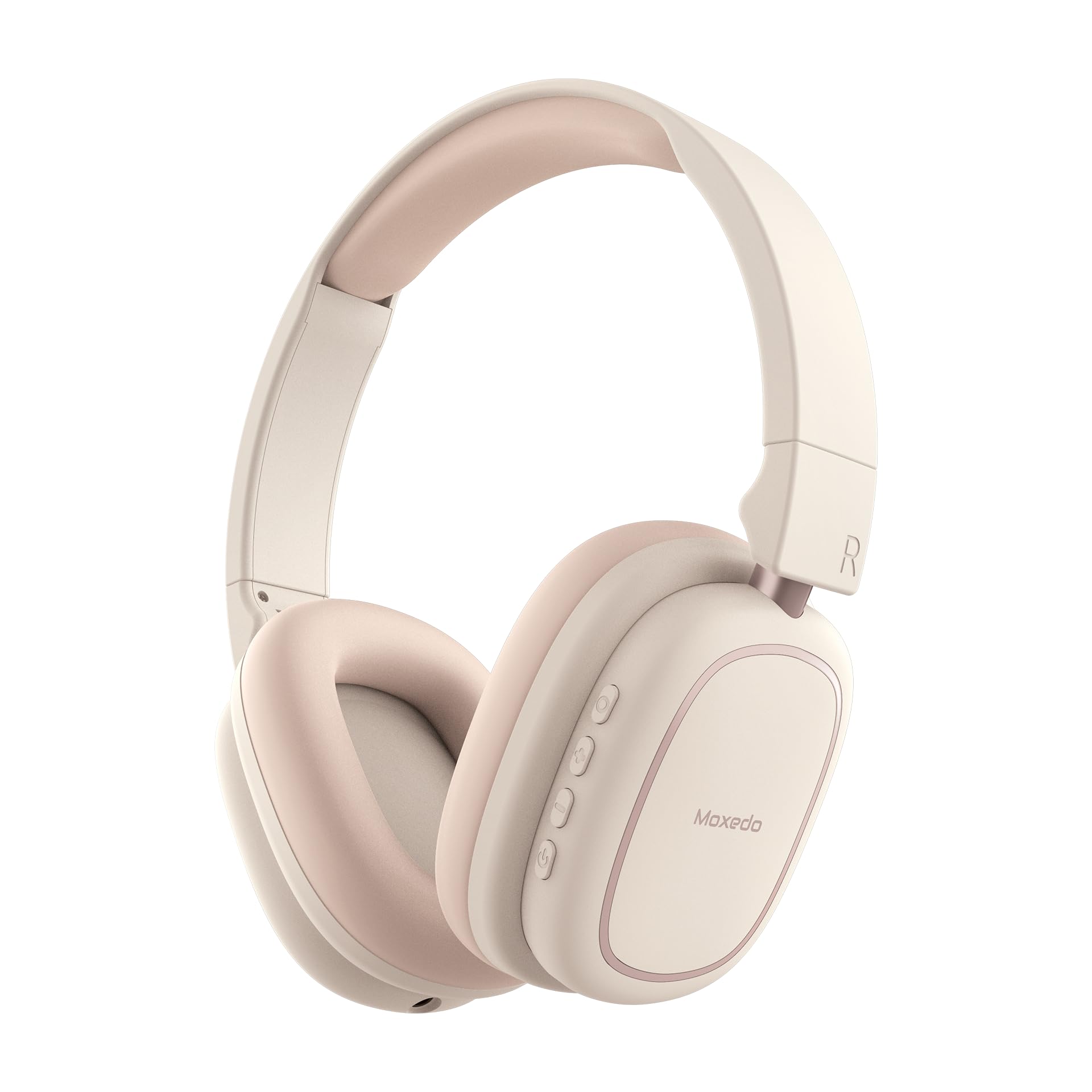 Moxedo Rave Bass Wireless Headphones Noise Cancelling Over-Ear Headphones with Control Buttons, 33H Battery, Foldable Headset, Bluetooth 5.3, with AUX cable - Beige - UAE Version