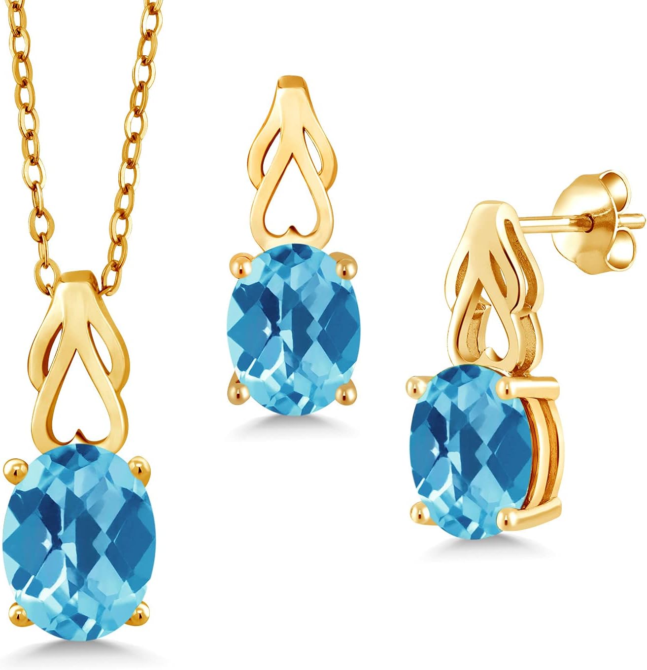 Gem Stone King Gemstone Birthstone Pendant and Earrings Jewelry Set for Women | 18K Yellow Gold Plated Silver | Oval 9X7MM | 18 Inch Chain | Fine Jewelry Gifts