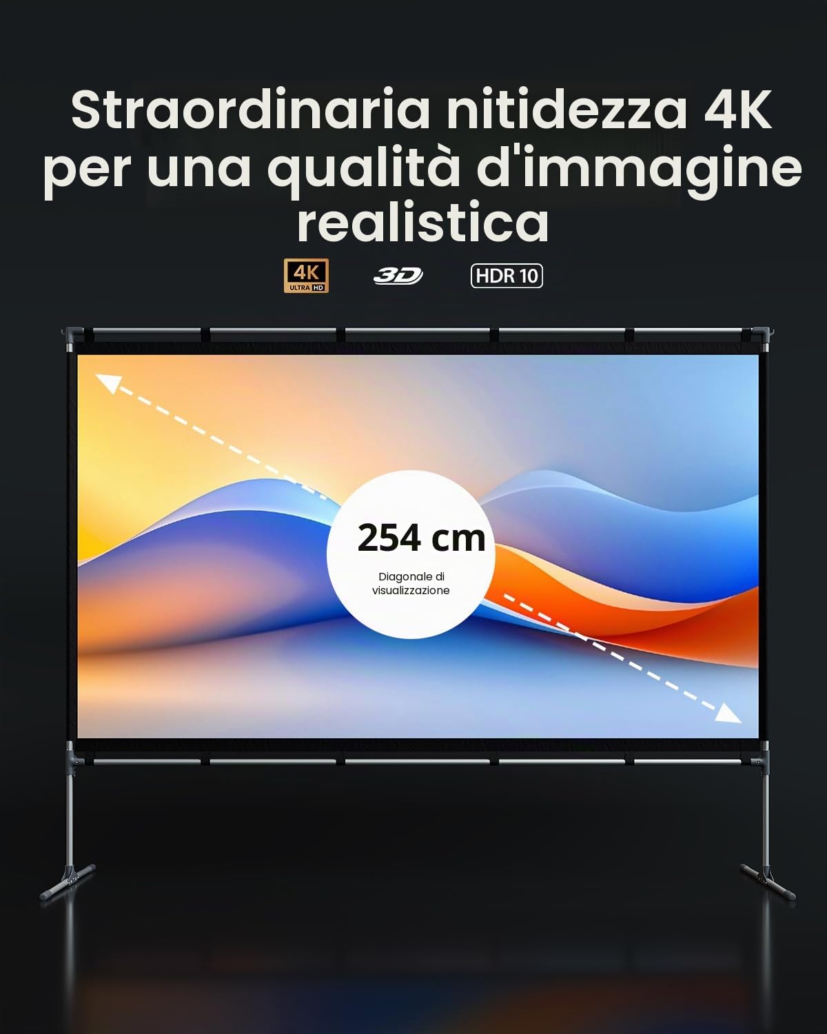 JMGO Schermo per proiettore da 100 pollici, supporto 4K/3D/HDR, anti-rughe, alto contrasto, proiezione frontale e posteriore, facile installazione per home theater, film all'aperto, ufficio e giochi