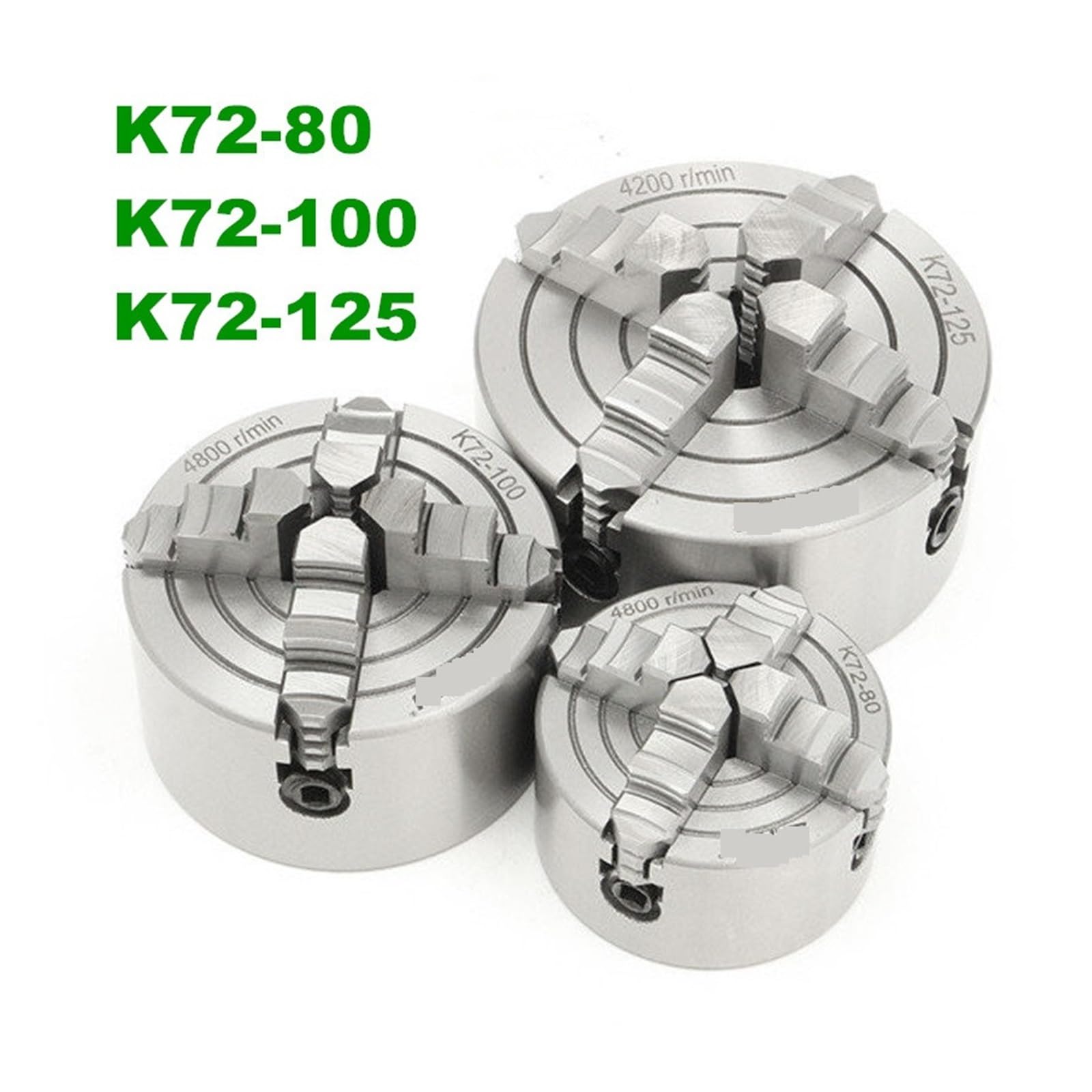 4-szczękowy uchwyt tokarski 80mm/100mm/125mm K72-80/K72-100/K72-125 niezależny 1 szt. klucz do uchwytu zabezpieczającego 3 szt. śruba mocująca do obróbki drewna(K72-100)