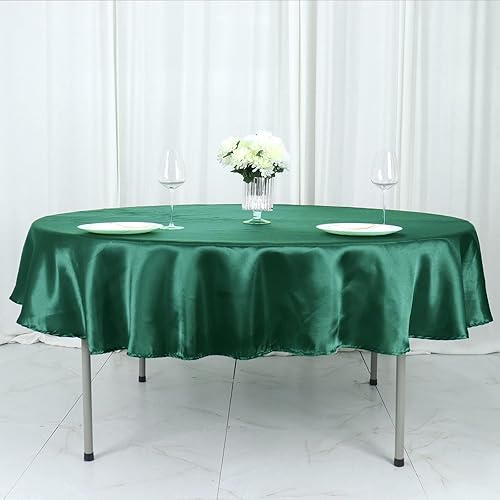 TABLECLOTHSFACTORY Mantel redondo de satén de 90 pulgadas verde esmeralda para cocina, comedor, catering, boda, fiesta de cumpleaños, eventos