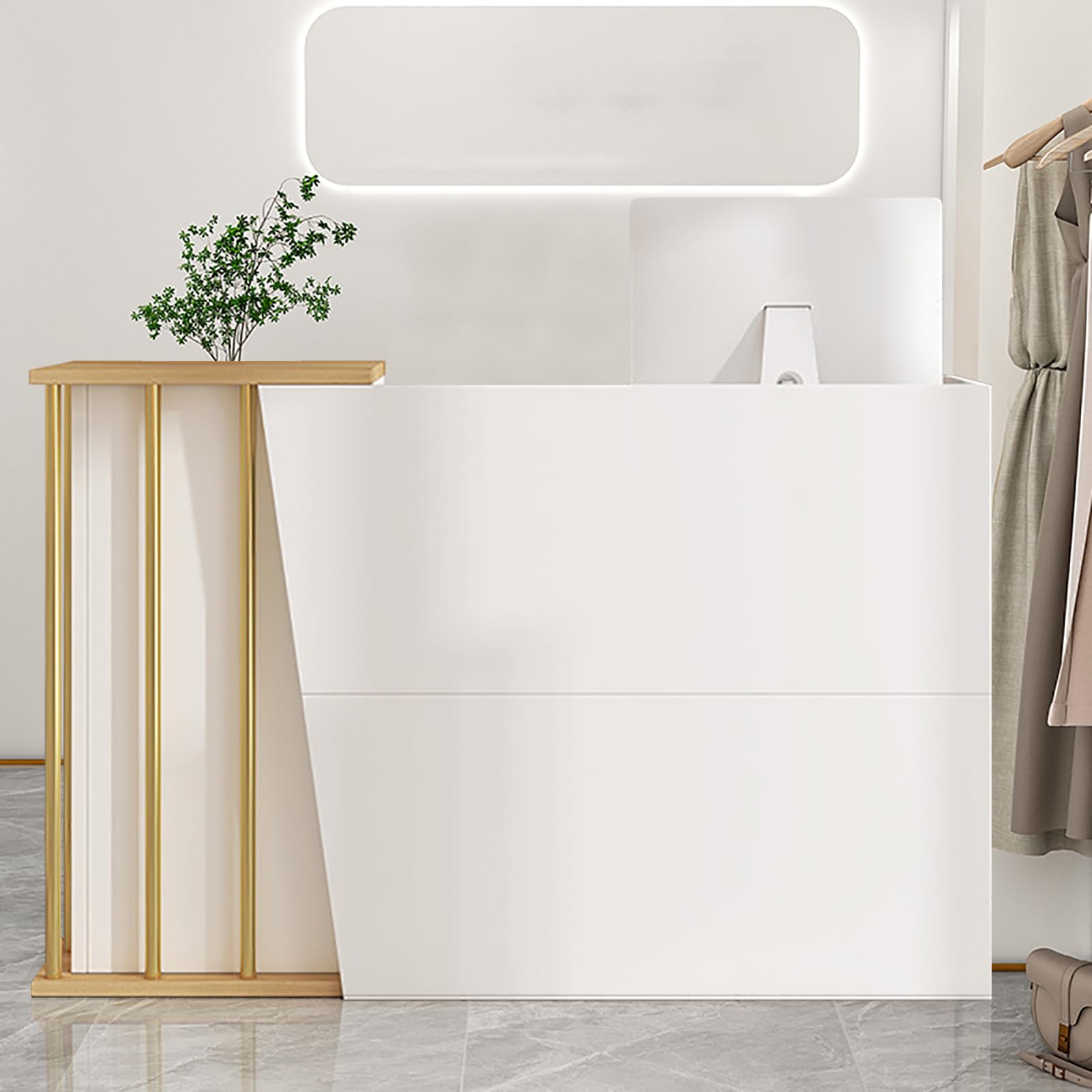 Comptoir de caisse blanc laqué 120 cm avec tiroirs pour accueil de magasin