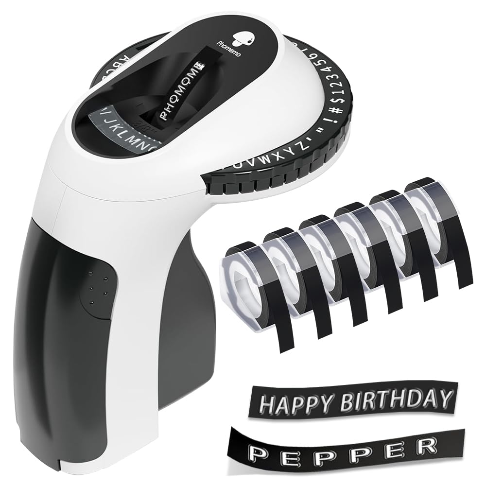 Foreverup Etichettatrice a Rilievo, 3D Etichettatrice Etichette Adesive,Etichettatrice per goffratura con 6 Nastri per Etichette, Comoda per Utile Casa Ufficio Cucina(Nero)