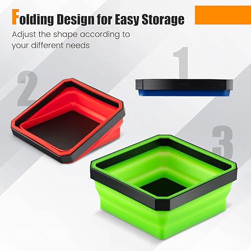 Miniatura 2 de Goplus Bandeja plegable magnética, paquete de 4 cuencos plegables de silicona para piezas pequeñas, tornillos, pernos, tuercas, pasadores, juego de