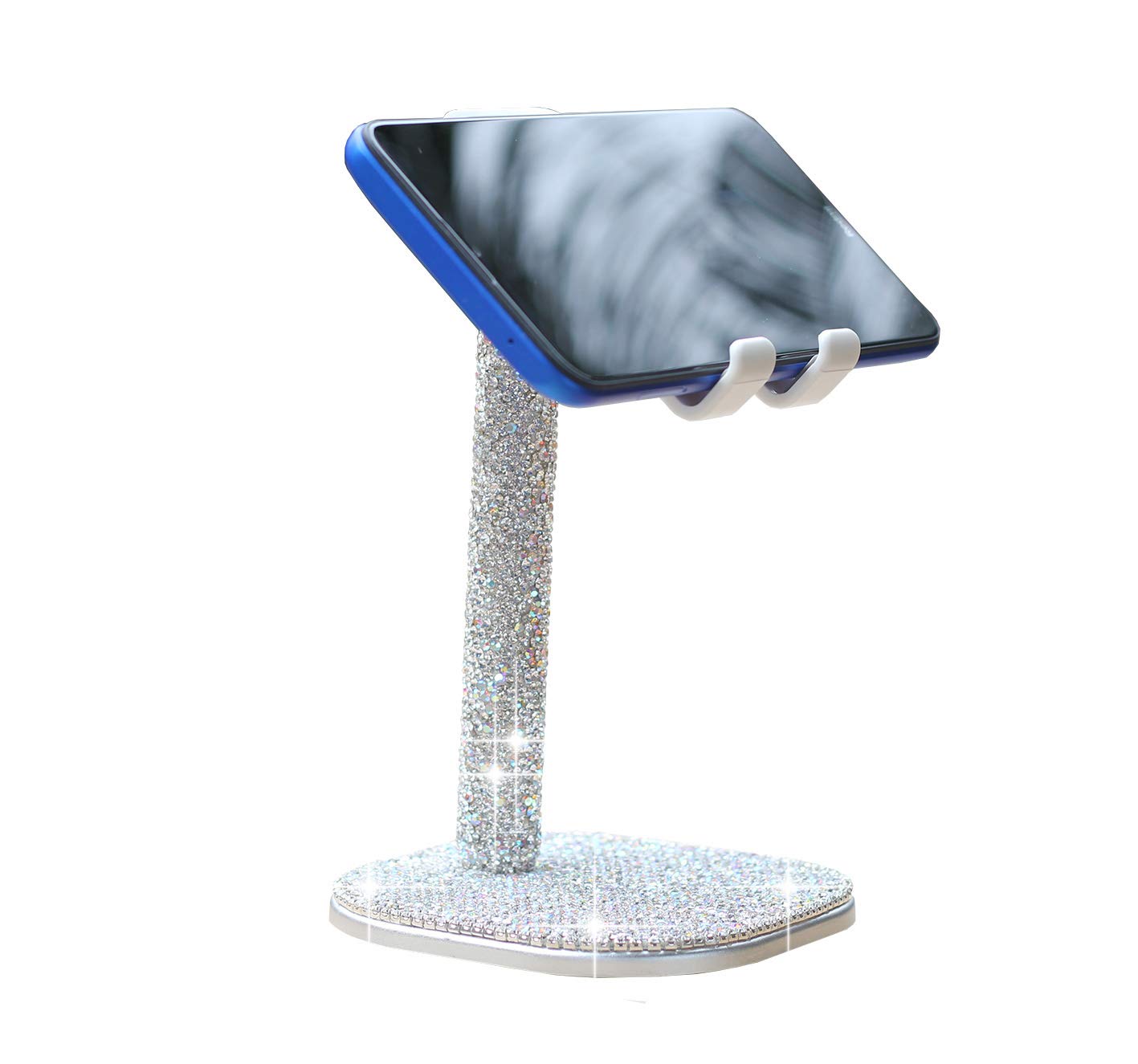Bling Rhinestone Crystal Phone Stand, Adjustable Cell Phone Stand, Phone Holder for Desk, Desktop Holder, Cradle Compatible with iPhone Samsung Smartphones SL (White)