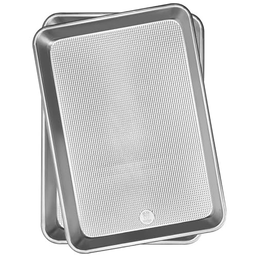Ultra Cuisine Textured Aluminum Half Sheet Baking Pans - Baking Sheet Set Of 2 - Durable, Oven-Safe, Warp-Resistant, Easy Clean, Even Airflow - 18X13-Inch - Rimmed Baking Sheet For Baking & Roasting #TOP7