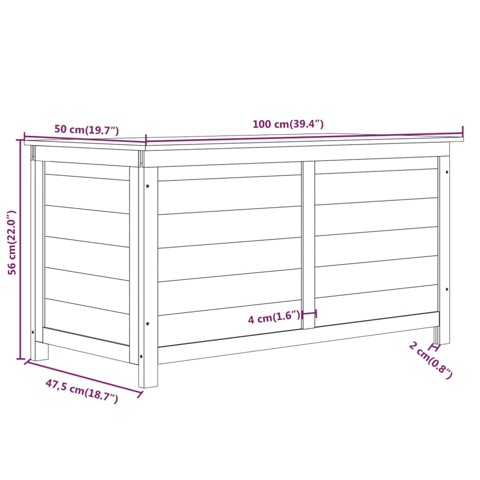 Gecheer Scatola per Cuscini da Esterno,Baule per Giocattoli,Cassapanca,Contenitore,Baule da Esterno Legno,Baule da Giardino per Mobili da Giardino, 100x50x56 cm Legno Massello Abete