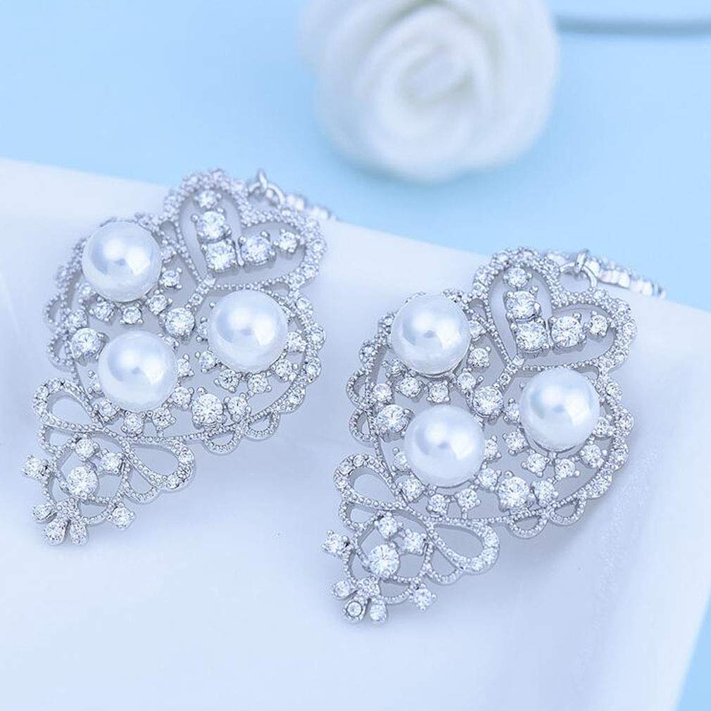 Eleganti Orecchini Pendenti in Zirconia con Perle finte per Le Donne, Regalo di Nozze, Festa, Gioielli da Sposa di San Valentino