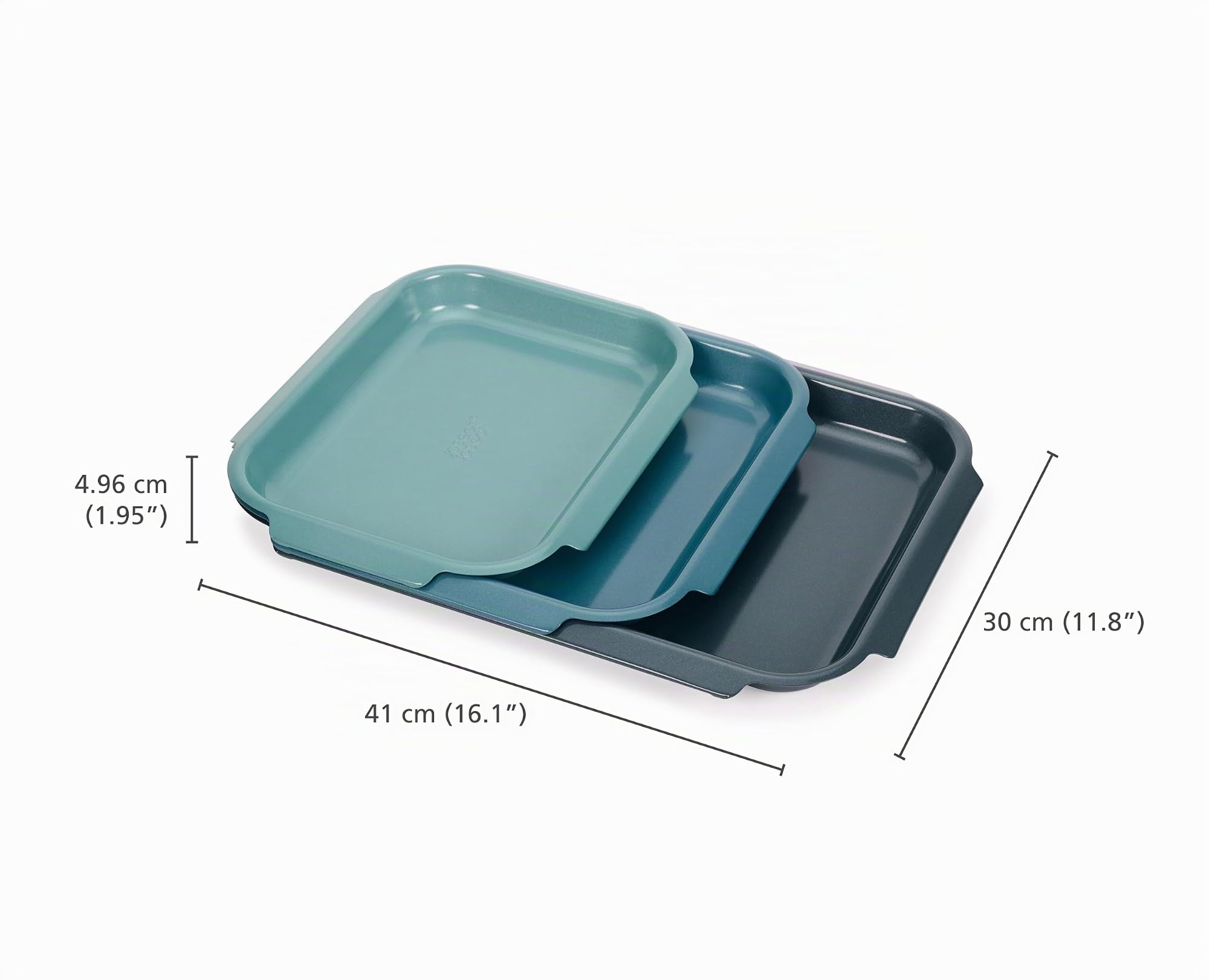 Joseph Joseph Nest Bake 3-teiliges Antihaft-Backblech-Set, Karbonstahl, Leichtziehbare Griffe, Stapelbar, Platzsparendes Design