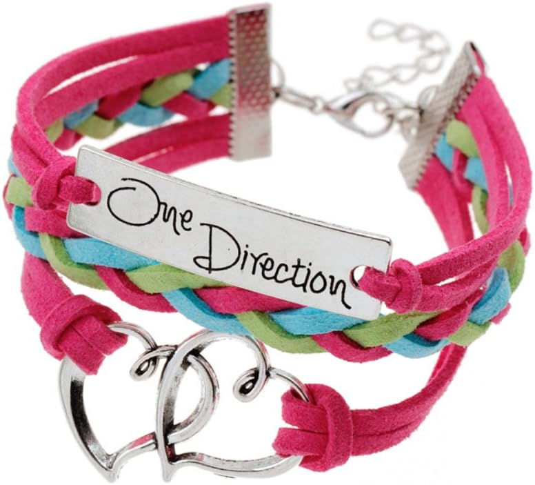 BE.YOU. One Direction Charm Bracelets & Bangles Double Heart One Direction Pink & Aqua Blue &Lime Green