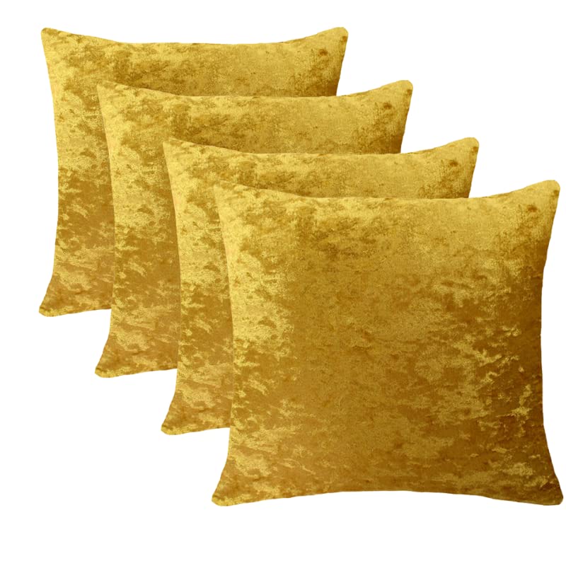 Housse de coussin 45x45 cm lot de 4 carrées en velours écrasé doré pour salon et canapé