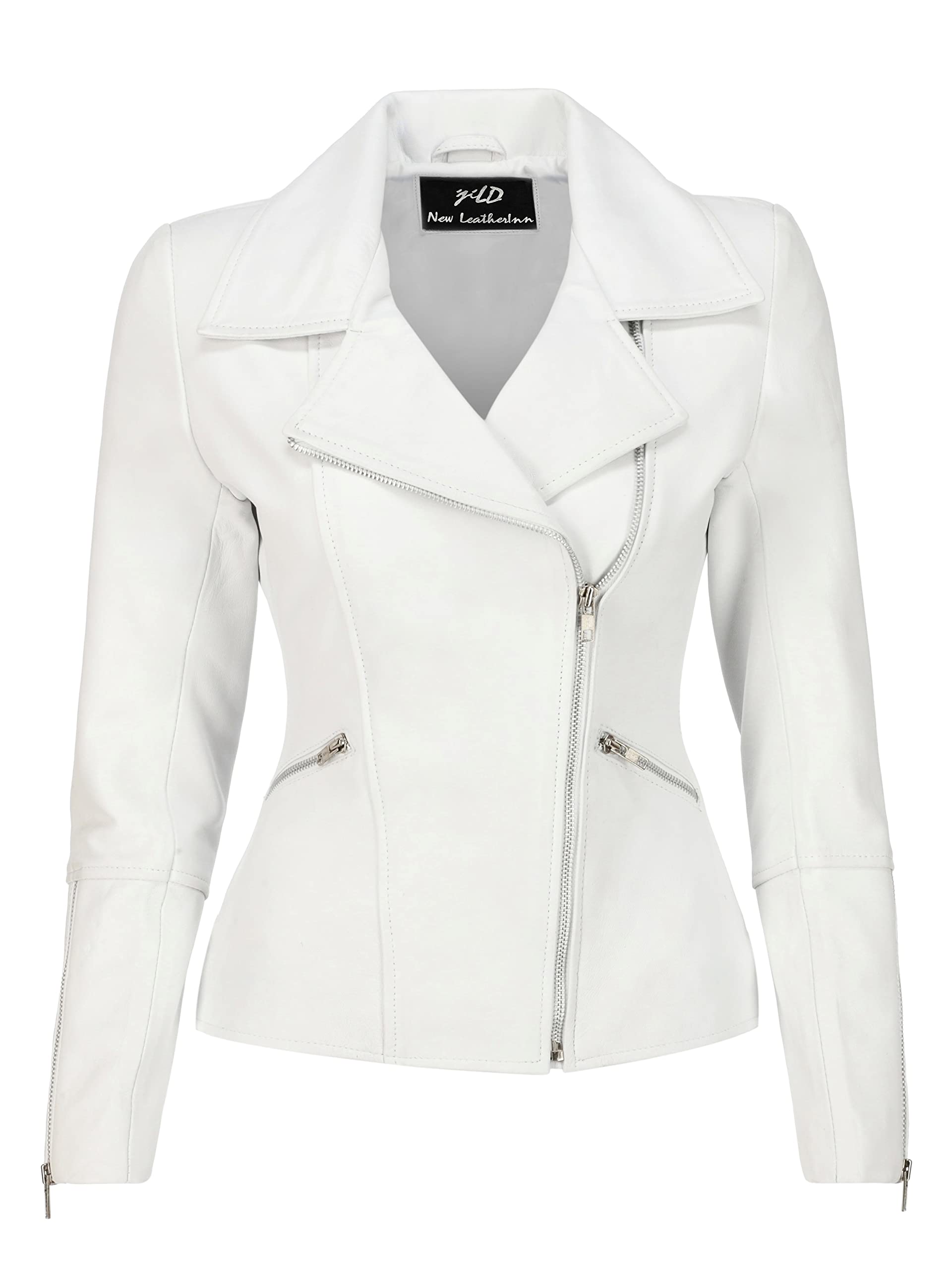 Jild Women's Asymmetrical Zip-Up Real Lambskin Leather Motorcycle Jacket