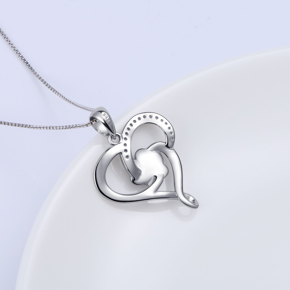 Ladytree Collar con colgante de corazón de plata de ley S925 con diseño de huella de perro, gato, 45,7 cm
