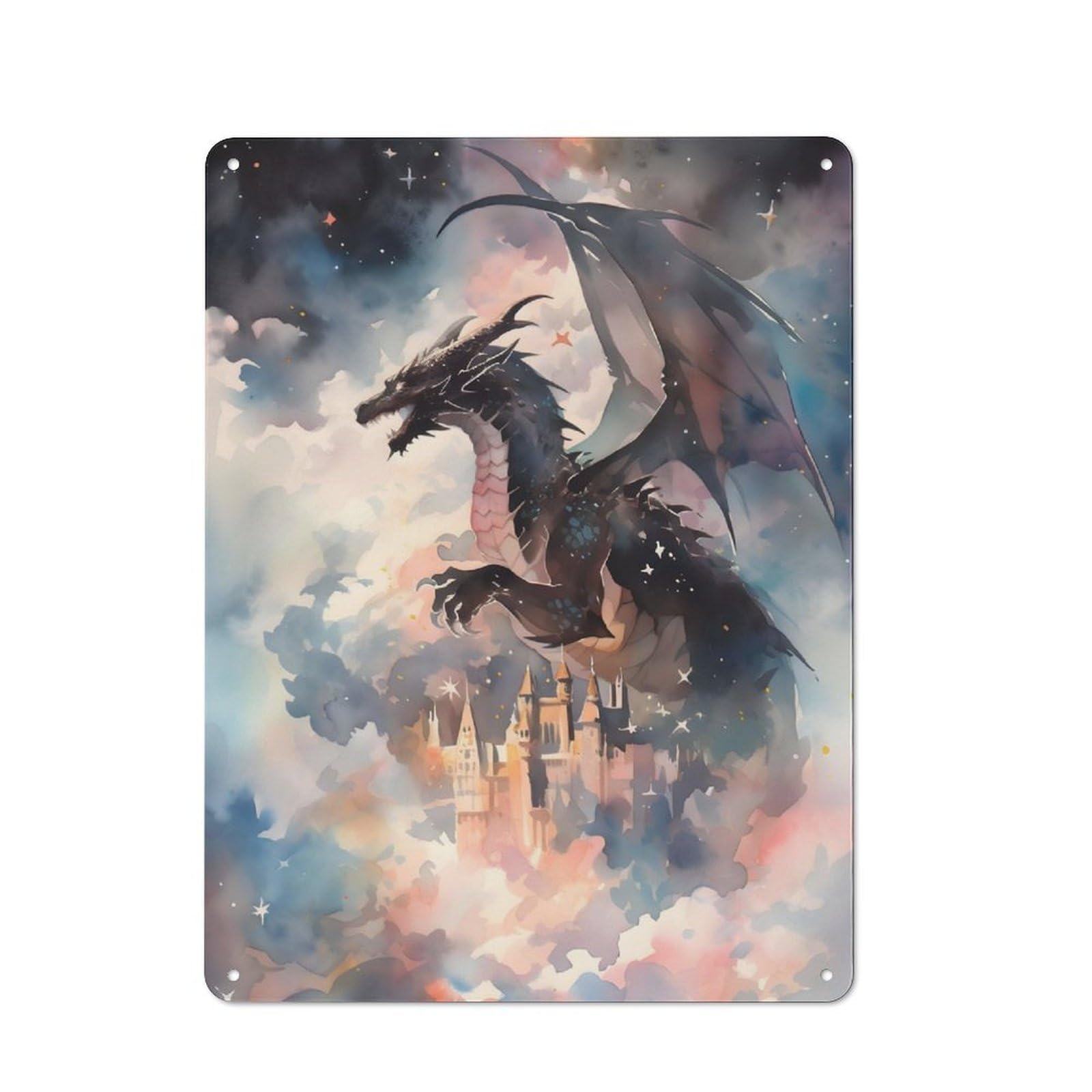 Junmoney Black Dragon And Castle Industrial-Style Metal Plaque 40X30cm For Workshop Wall, For Vintage Wall Decor Fans, For Themed Room Decoration