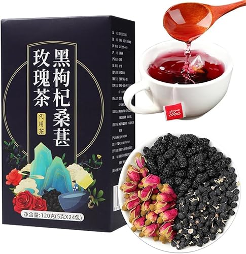 黒クコと桑の実のバラ茶120g(24パック) 美容茶 花茶 美筋美顔茶 花青素 養生茶に含まれるカフェインなし桑実黒クコバラの花茶包 女神茶 (240g(24パック*2))