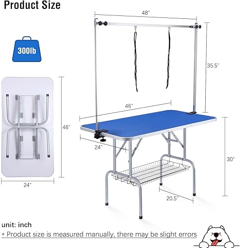 Miniatura 5 de Mesa plegable de aseo para perros y mascotas, altura ajustable, mesa portátil de aseo para perros de 46 pulgadas con brazo y bandeja de malla,