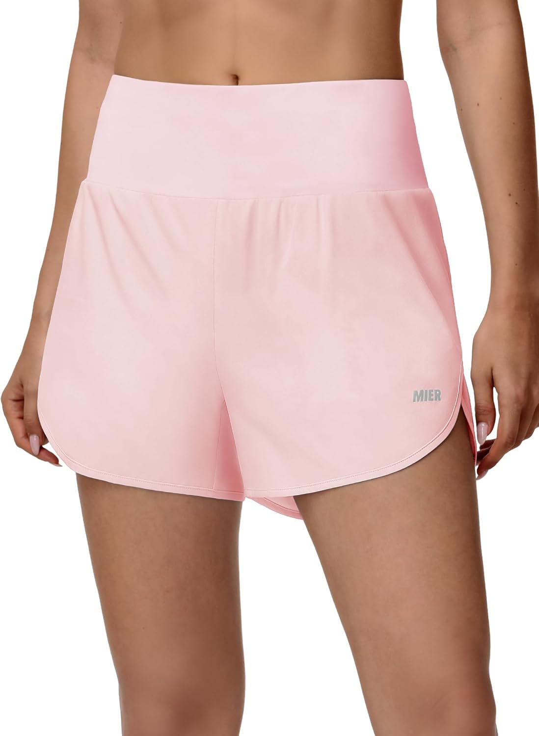 MIER Womens 2-in-1 Athletic Running Shorts with Pockets, 3" High Waisted Quick Dry Active Exercise Shorts with Mesh Liner