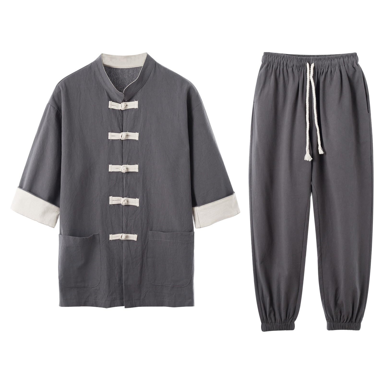 Tuta Tang Uomo Tradizionale Cinese Abbigliamento Arti Marziali Kung Fu Cotone Lino Tai Chi Uniform Kung Fu Vestito Tradizionale Costume Hanfu Camicia Lunga Cappotto Top e Pantaloni