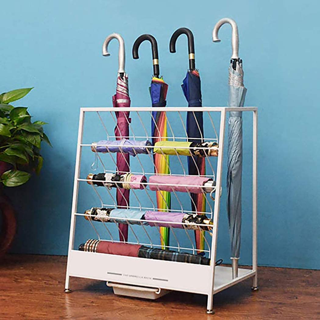 Porte-parapluie métallique pour parapluie long et court, grand modèle 2 compartiments