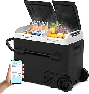 SubSun12V Car Refrigerator, 63QT Portable Fridge Freezer, Fast Cooling Electric Cooler 12V/24V DC and 100-240V AC, Plug in Coolers for Vehicles with Wheels Travel Camping Road Trips