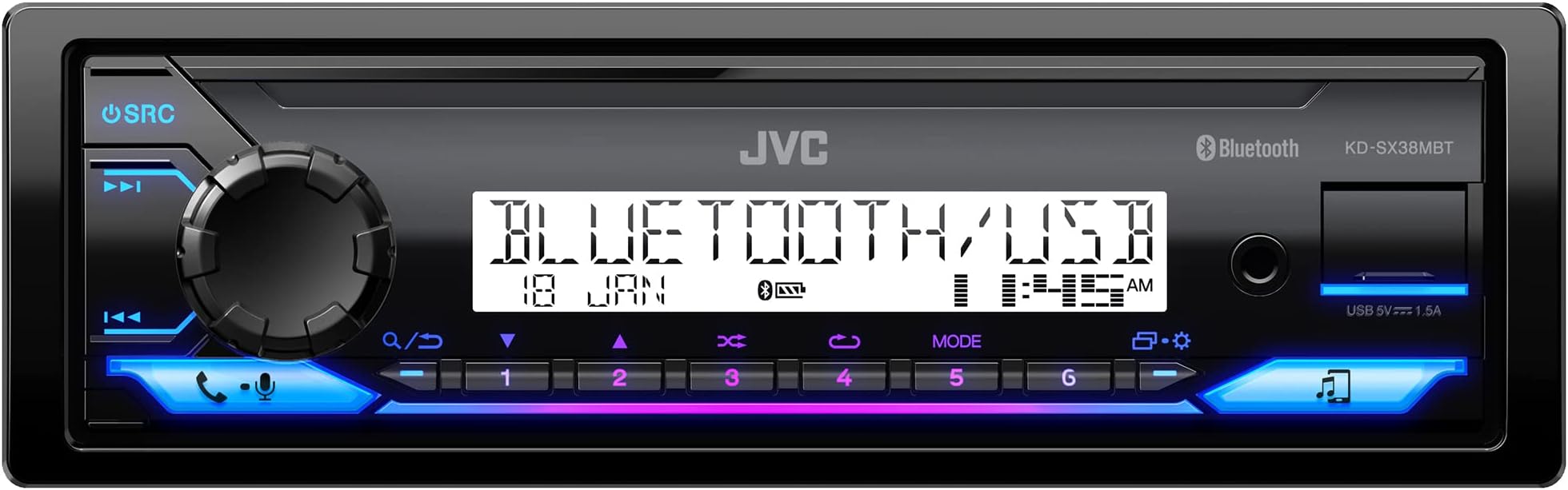 - KD-SX38MBT Car Stereo with Bluetooth, 4-Ch Marine Radio Receiver, AM/FM Single Din Radio, Aux-in, USB, Streaming, RGB Illumination, Use as in-Dash ATV, Truck Radio or Boat Stereo