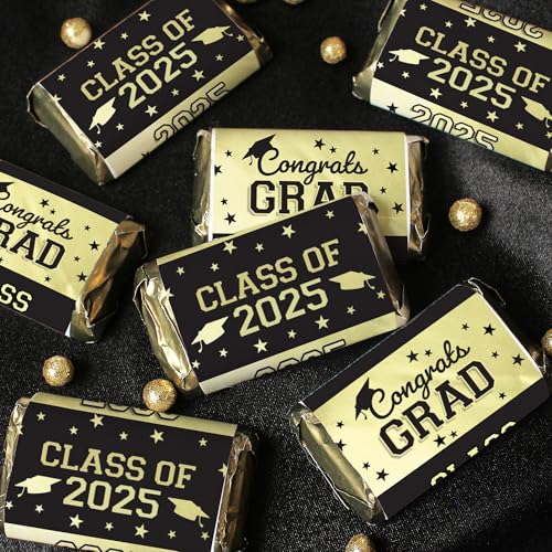 Black and Gold Graduation Party Favor Stickers, Class of 2025 Graduation Candy Wrappers for Miniature Candies - 45 Count - Thumbnail 5