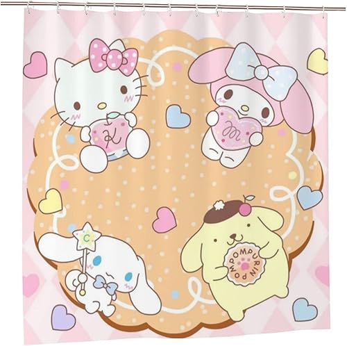 Miniatura 1 de DIEZ Cortina de ducha de anime Hello Cat Kitty, suave, impermeable, de poliéster, de calidad, decoración para cortina de 60 x 72 pulgadas, diseño de