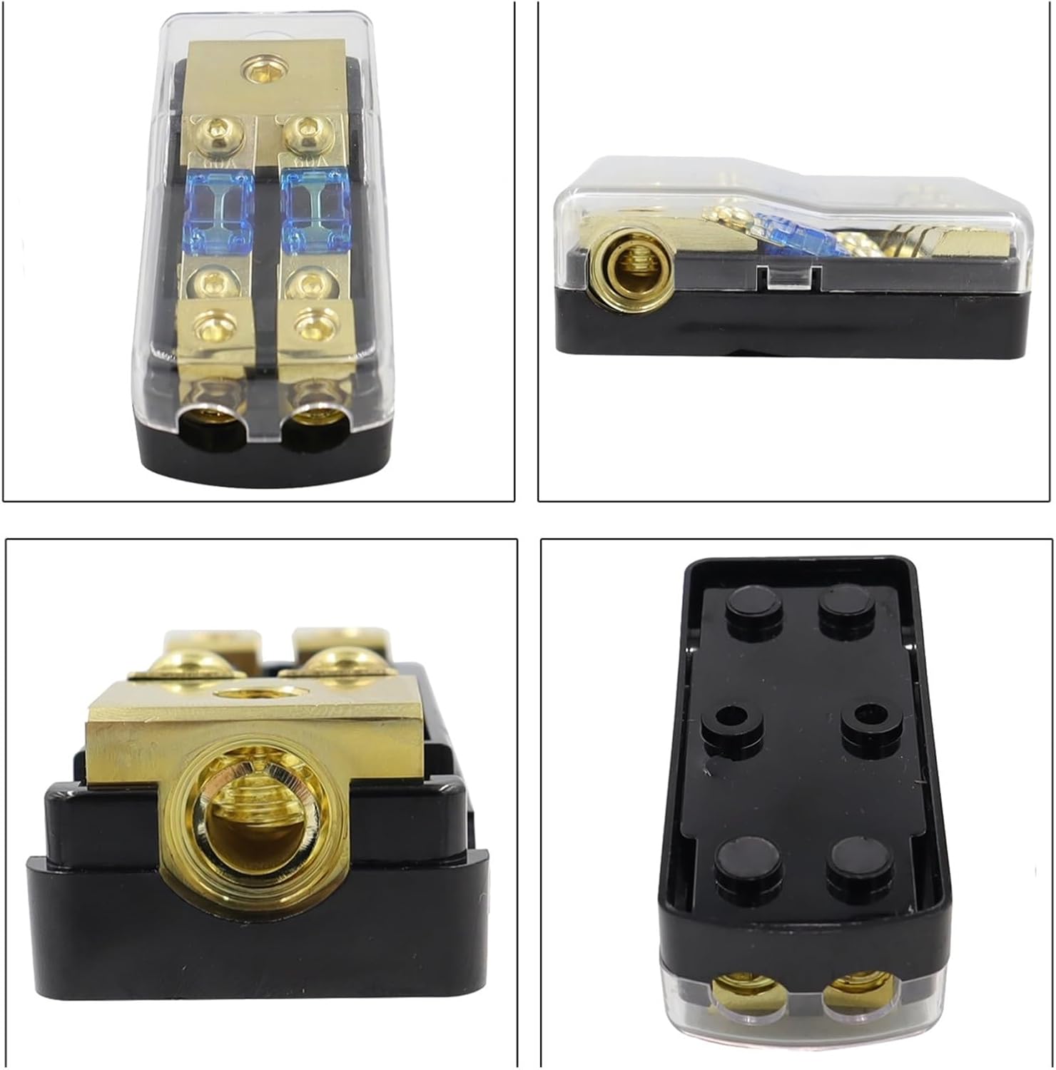 2/3/4 Way ANL Fuse Holder, Copper 0/2/4 Gauge to 4/6/8 60 Amp Distribution Block for Car Stereo Amplifier(2 Way)