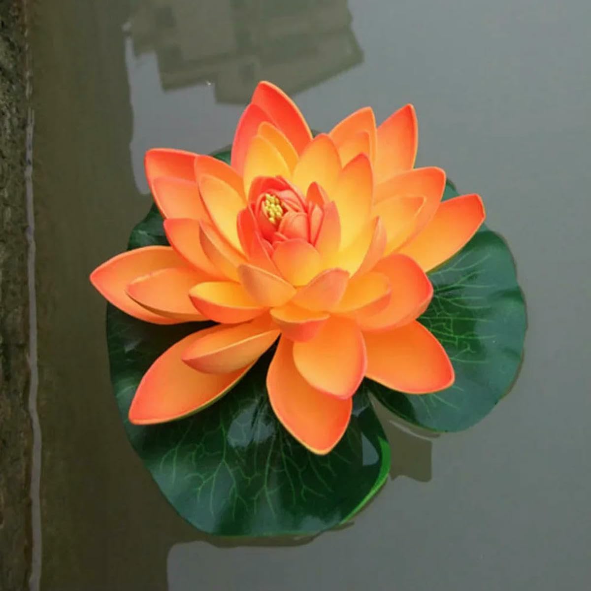 18cm Artificial Floating Water Lily Lotus Leaf Flower Pond Aquarium Decoration Landscape Garden Pond Decor-orange