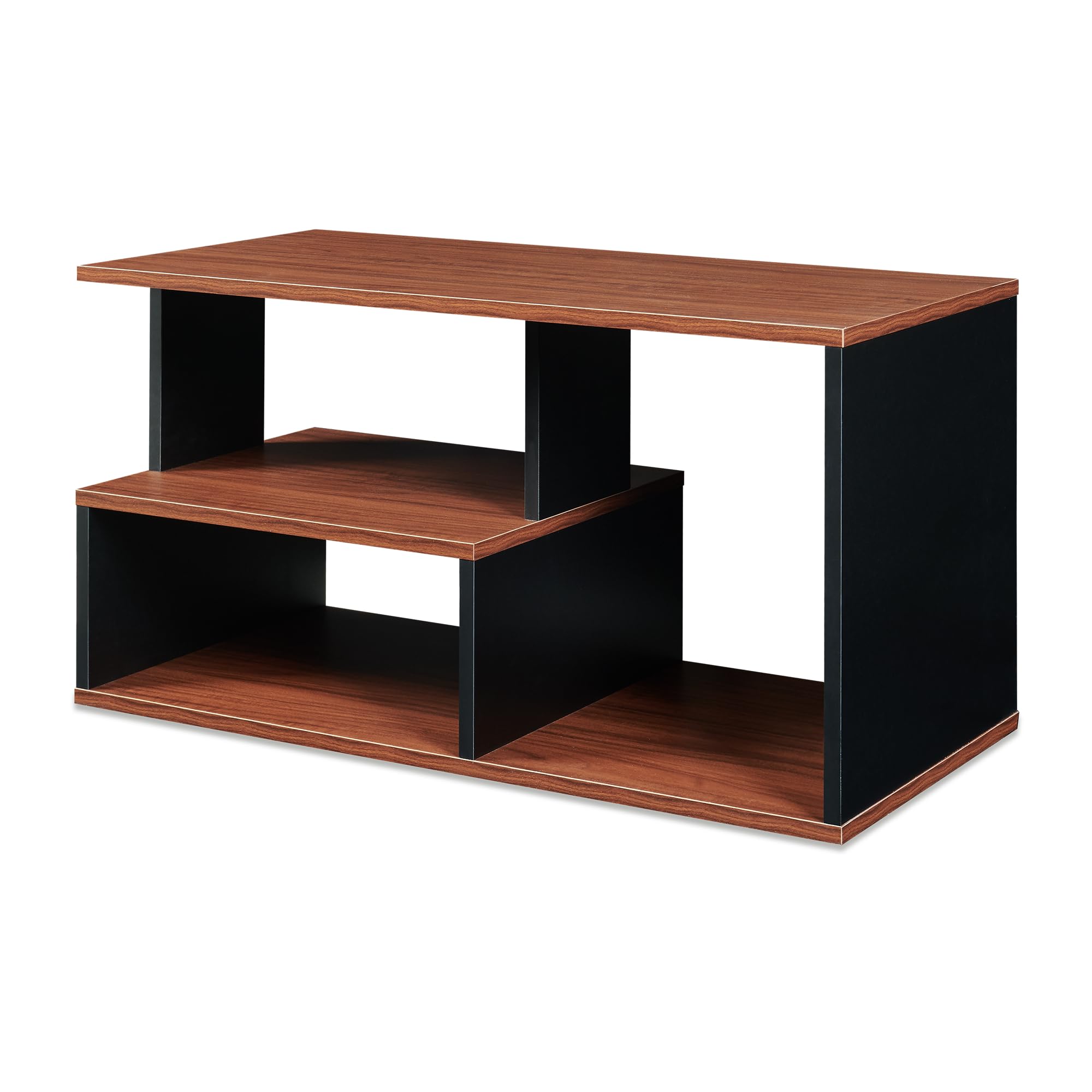 [en.casa] Couchtisch Trond 80x40x42 cm Schwarz/Walnuss Beistelltisch mit 3 Ablagefächern Wohnzimmertisch Sofatisch Kaffeetisch