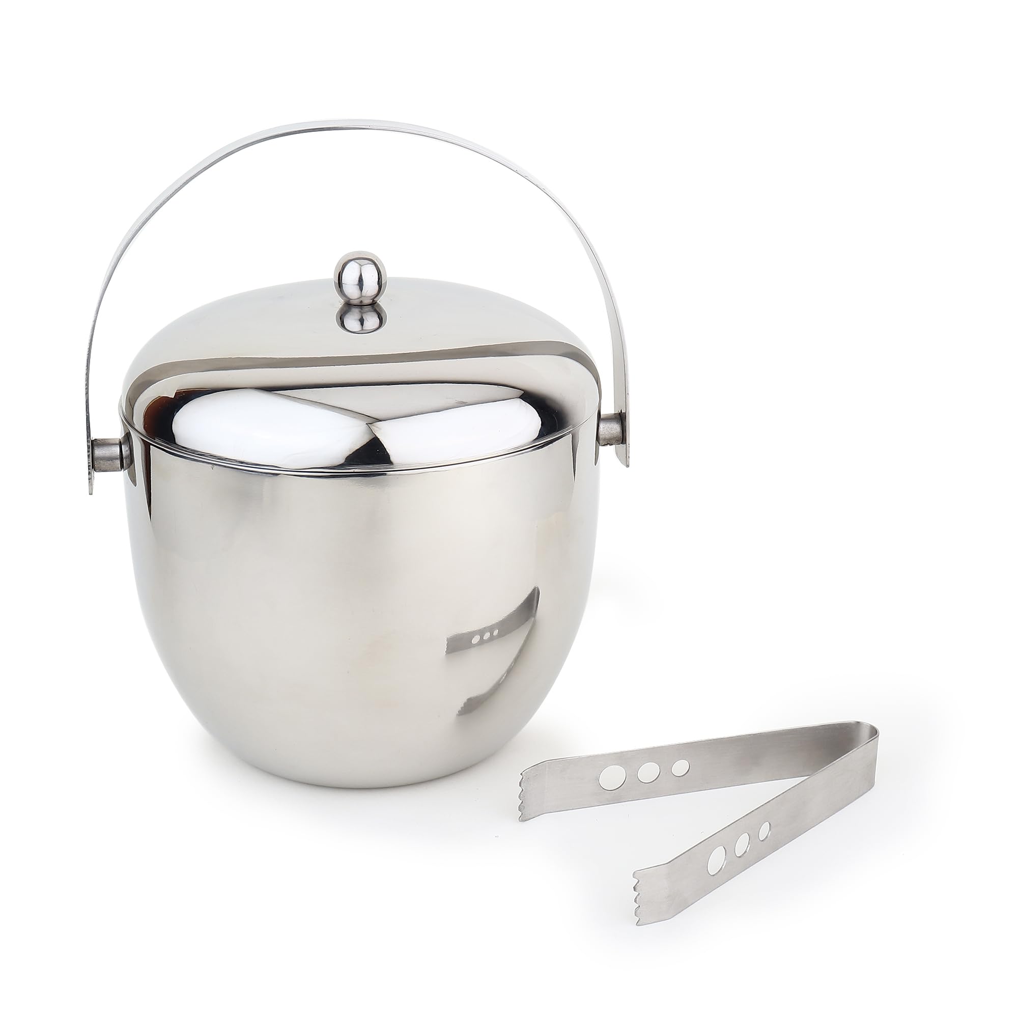 Car-O-Bar Mirror Finish Stainless Steel Ice Bucket with Tong - 1500 ml | Ice Bucket for Bar & Home | Premium Design Bar Accessory for Home