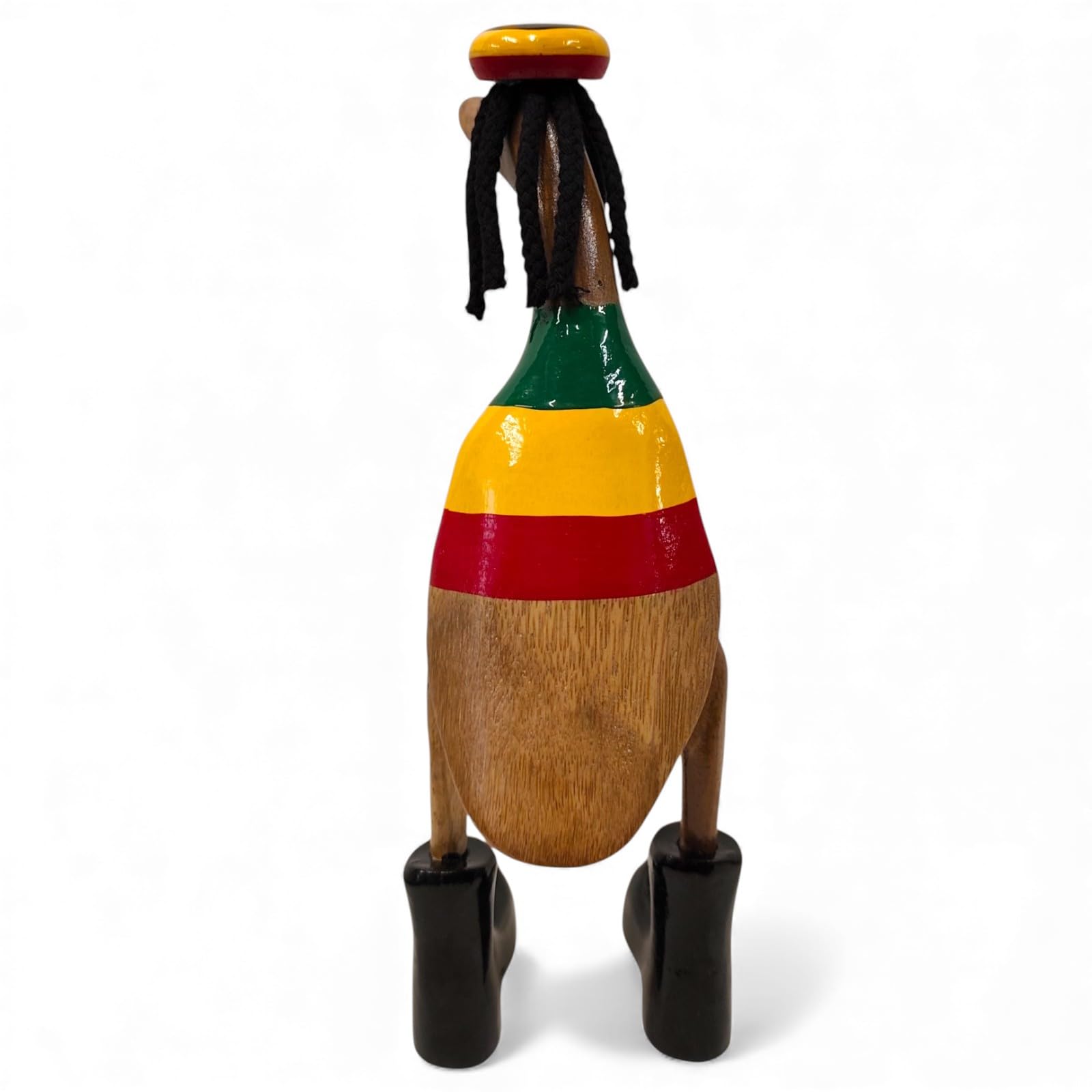 Kinaree Rasta Deko Ente aus Bambus – Handgeschnitzt mit Mütze & Dreadlocks – Originelle Holzfigur – Massivholz Dekoration – Jamaika Stil – ca. 27 cm – Unikat