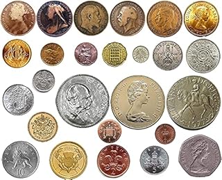 Deluxe Mix of old British Coins - Penny, halfpenny, farthing, threepence (brass & silver), sixpence, shilling, florin, halfcrown, crown, two pounds, one pound, 50p, 10p, 5p, 2p, 1p, half pence