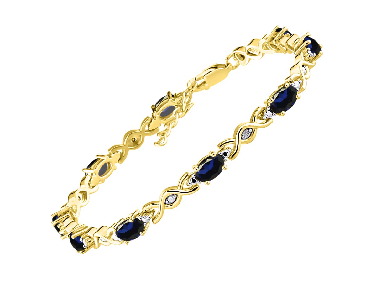 Rylos Bracelets for Women Yellow Gold Plated Silver XOXO Hugs &amp; Kisses Tennis Bracelet Gemstone &amp; Diamonds Adjustable to Fit 7"-8" Wrist, 10 Gorgeous 6X4MM Jewelry for Women Friendship Bracelets