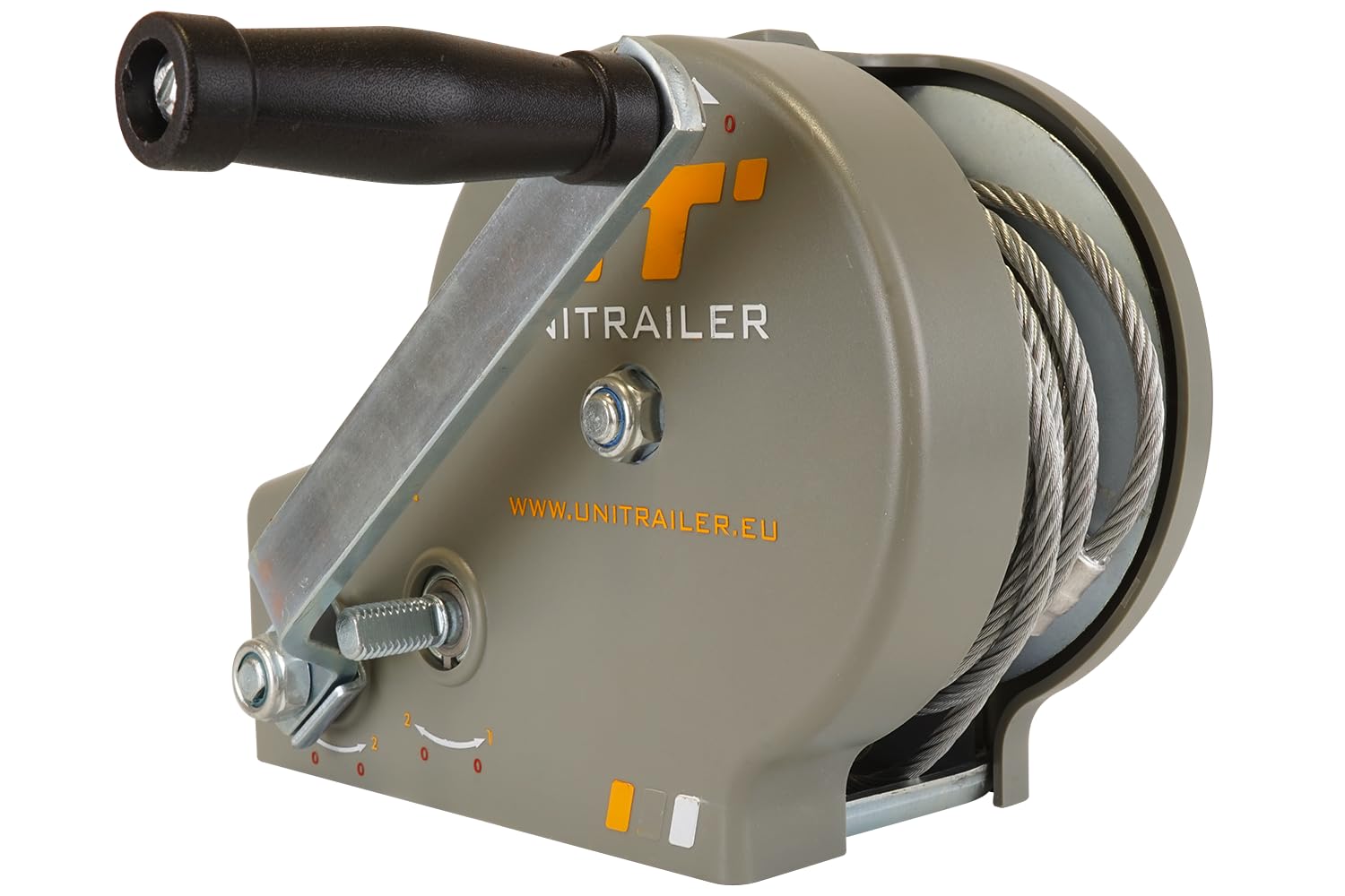 UNITRAILER Treuil Manuel à Manivelle 1150 kg avec Câble Acier 10 m - pour Remorques Bateaux, Quads, Voitures - Transmission 5.1:1/12.2:1 - Acier Galvanisé