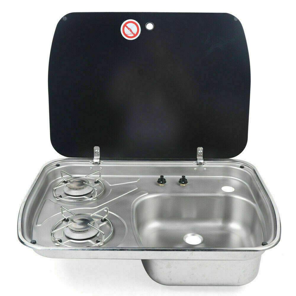 Buy Eapmic 2 Burner Gas Stove Hob and Sink Combo with Glass Lid for
